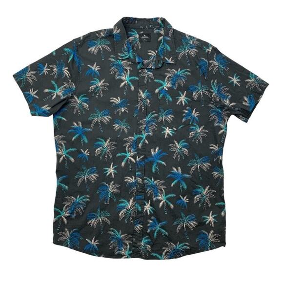 Rip Curl Shirt Mens XL Extra Large Charcoal Palm Hawaiian Cotton Stretch - Picture 1 of 11